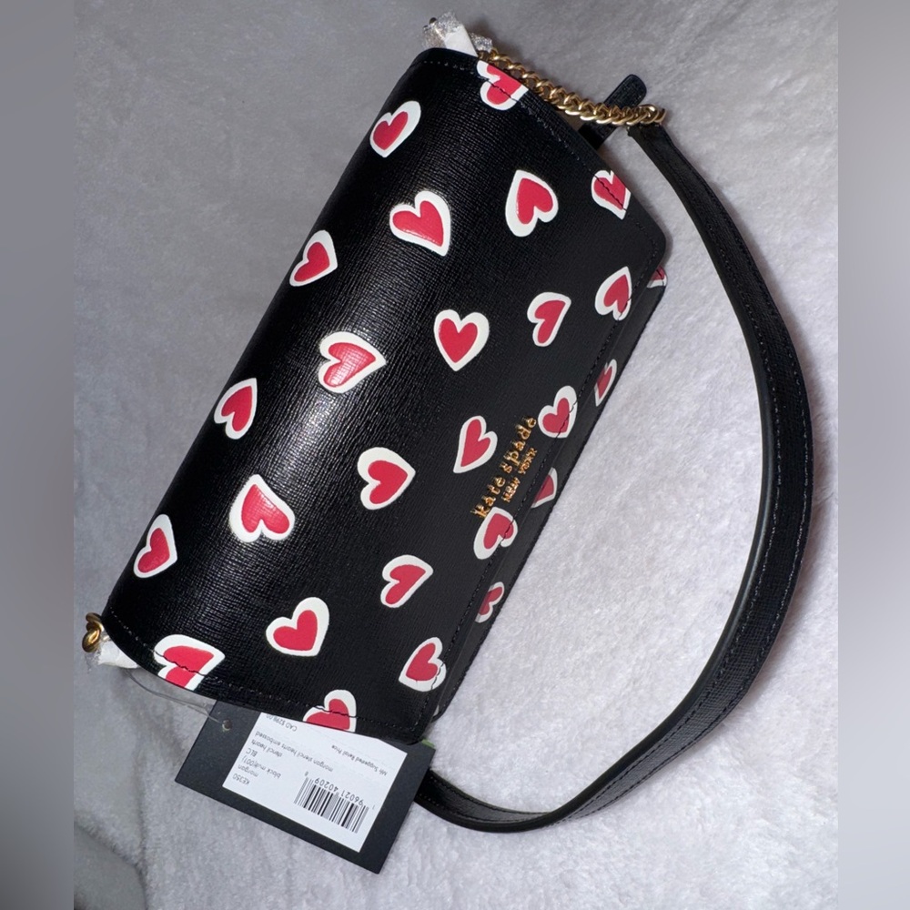 KATE SPADE MORGAN STENCIL HEARTS FLAP CHAIN WALLET CROSSBODY W/DUSTBAG NWT